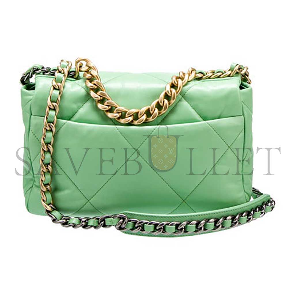 Ch*el green quilted lambskin Ch*el 19 flap gold and ruthenium hardware as1160 (26*16*9cm)